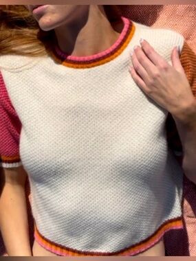 Greene Piece Cream Knit Cashmere Short Sleeve Sweater size XS